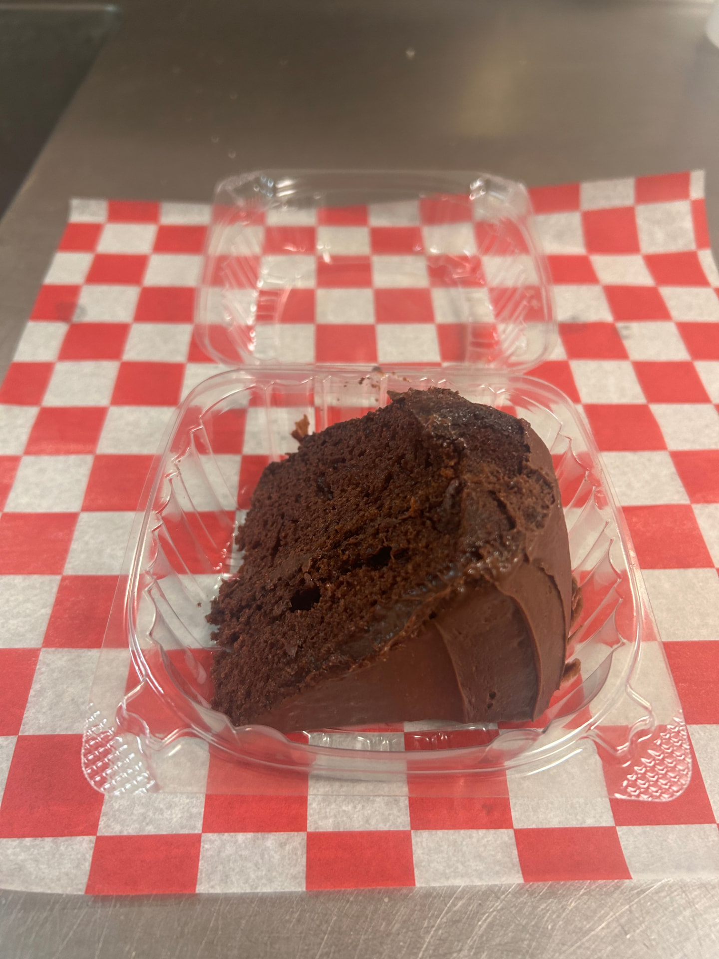 Slice of rich chocolate layer cake
